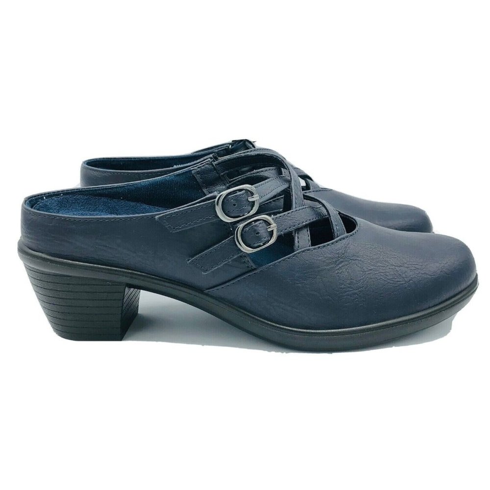 Easy Street Comfort Wave Women's 9 W Navy Blue Slip on Mule Block Heel Open Back